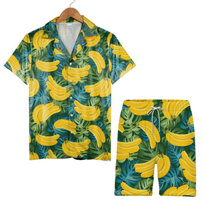 Banana Hawaiian Shirt on Dense Green Monstera Leaf Background