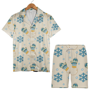 Beige Cozy Mittens Hawaiian Shirt with Teal Snowflake Strings