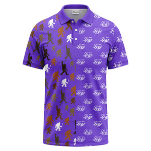bigfoot golfers silhouette club pattern black polo shirt for men