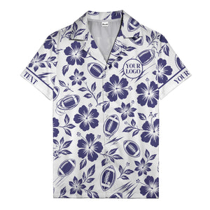 black hibiscus flowers & football silhouettes hawaiian shirt for men
