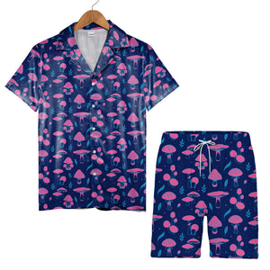 Black Psychedelic Neon Mushroom Hawaiian Shirt with Vibrant Trippy Colors