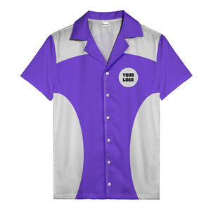 black silver geometric bowling hawaiian shirt with custom logo patch