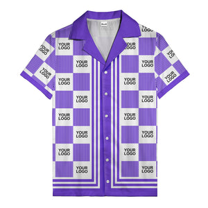 black white checkerboard barcode logo customizable hawaiian shirt