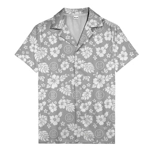 black & white hibiscus blooms & monstera leaves hawaiian shirt for men