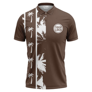 black white palm tree silhouette vertical stripe polo shirt for men