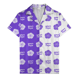 black white rose & custom logo repeat graphic hawaiian shirt