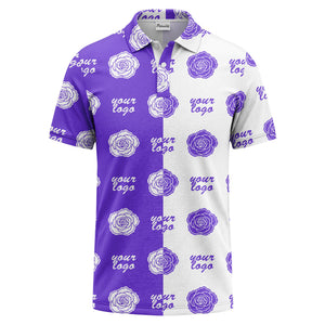 black white rose repeat custom logo monochrome polo shirt