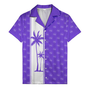 black white vertical palm trees & custom logo repeat hawaiian shirt