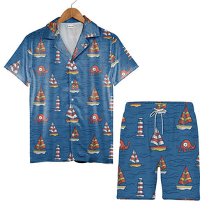 Cartoon Octopus & Lighthouse Nautical Hawaiian Shirt – Ocean Sailing Adventure
