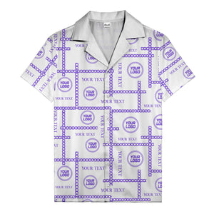 chain link grid custom logo text monochrome black white hawaiian shirt