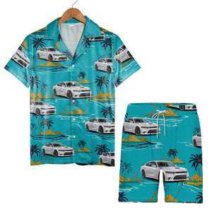 Classic Muscle Car Hawaiian Shirt with Palm Trees and Island Scene
