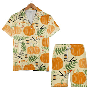 Crafty Autumn Pumpkin Hawaiian Shirt with Scissors and Thread