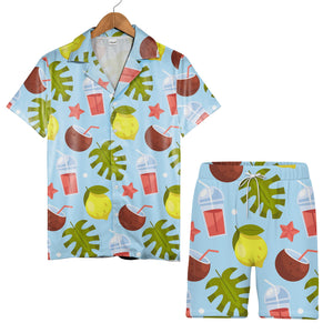 Cream Coconut Cocktail Hawaiian Shirt with Monstera Melon and Conch Shells