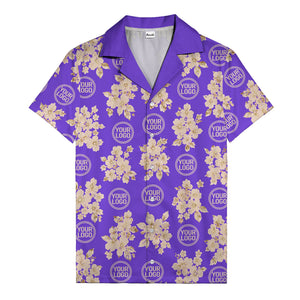 cream floral bouquets & gold circular logos watercolor hawaiian shirt