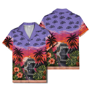 cruise ship sunset palm trees hibiscus flowers hawaiian shirt for men
