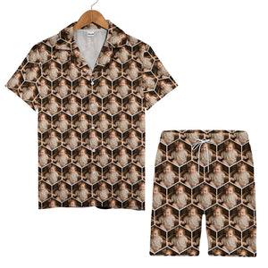 Custom Baby Photo Hawaiian Shirt - Personalized Hexagon Pattern Family Gift Idea