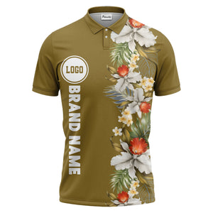 custom color tropical floral polo shirt | orchid & plumeria exotic all-over print