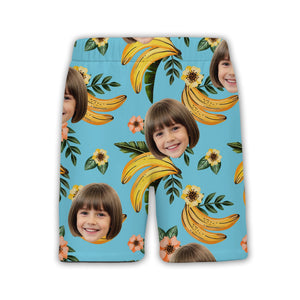Custom Face Child Banana Leaf Hawaiian Shirt in Bright Yellow Tropical