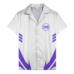 custom logo geometric stripes hawaiian shirt men's aloha button down