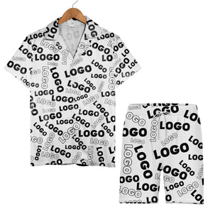 Custom Logo Hawaiian Shirt - Black White Typographic Text Repeat Monochrome Design