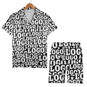 Custom Logo Hawaiian Shirt - Bold Typographic Text Repeat Black Grey Modern Print