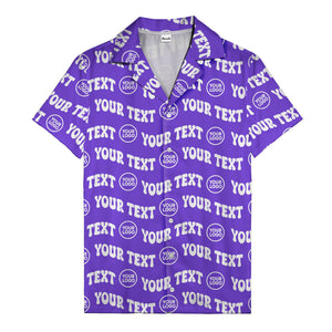 custom logo & repeat text black hawaiian shirt for men