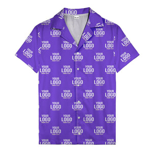 custom logo text repeat pattern black hawaiian shirt for men