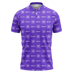 custom logo & text repeat pattern black polo shirt for men