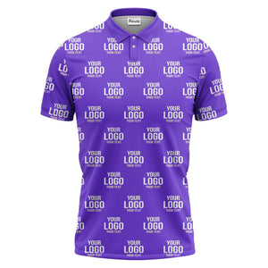 custom logo & text repeat pattern black white gold polo shirt