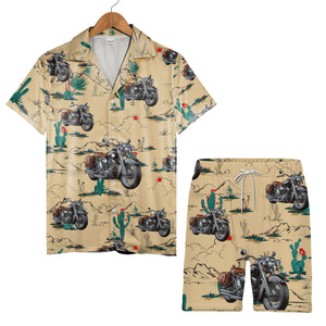 Custom Motorcycle Desert Hawaiian Shirt with Cactus Landscape