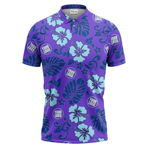 blue tropical floral polo hawaiian shirt