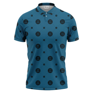 geometric logo repeating polo hawaiian shirt