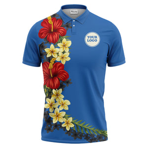 custom multi color tropical hibiscus plumeria floral golf polo shirt for men