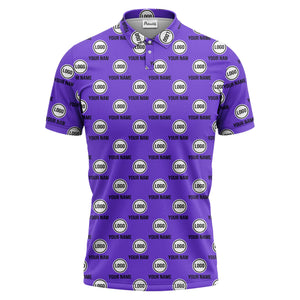 custom name & logo repeat circle pattern black polo shirt