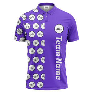 custom team logo polka dot repeat black & white polo shirt for men