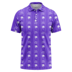 customizable palm trees & logo repeat graphic black white polo shirt
