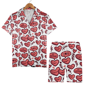 Decorative Hearts Hawaiian Shirt with Floral Patterns and Swirl Designs