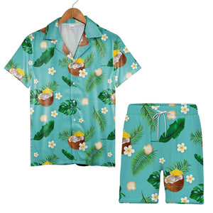 Deep Navy Blue Coconut Citrus Hawaiian Shirt with Palm Leaves and Stars
