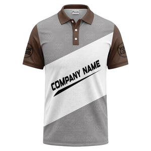 diagonal stripe monogram logo gray white black corporate polo shirt