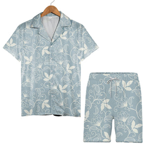 Dusty Blue Floral Scrollwork Hawaiian Shirt with Elegant Vine Pattern