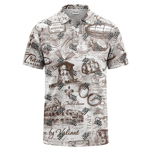 eiffel tower & airship sketched landmark polo shirt for men