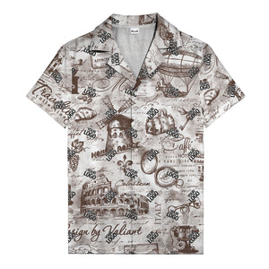 eiffel tower colosseum coffee sketch vintage travel hawaiian shirt
