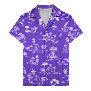 flamingo oasis black palm trees repeat pattern hawaiian shirt for men