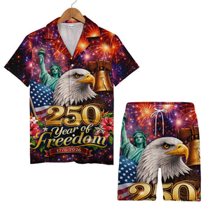 Freedom Floral Hawaiian Shirt - Statue of Liberty Eagle & Hibiscus 4th of July Print