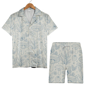 Fuchsia and Cyan Doodle Mushroom Hawaiian Shirt on Navy Blue