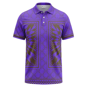 geometric palm leaves checkerboard border polo shirt