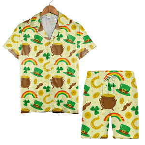 Irish Gnome Hawaiian Shirt with Bearded Characters Shamrocks and Beer Mugs