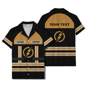 lightning bolt superhero uniform patch hawaiian shirt for men