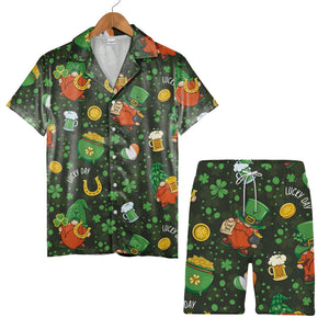Lucky St Patricks Day Hawaiian Shirt with Pot of Gold and Rainbow