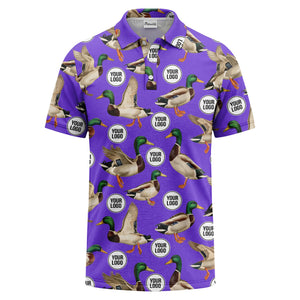 mallard duck flock & custom logo repeat photorealistic polo shirt